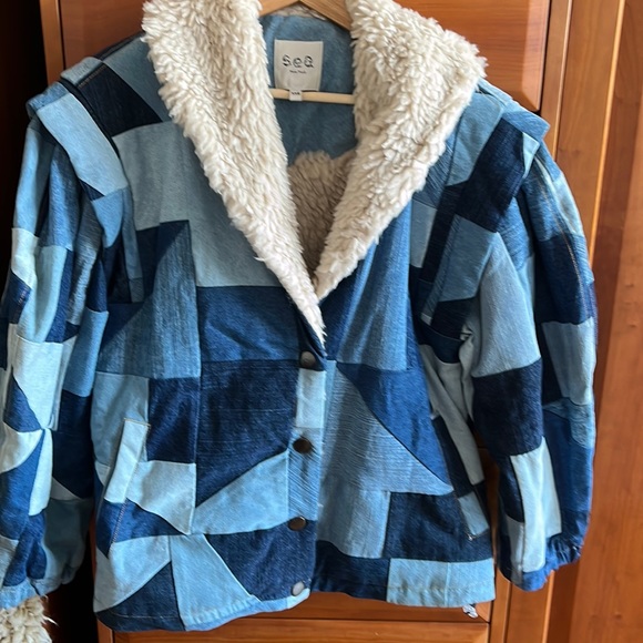 Sea New York Jackets & Blazers - SEA NEW YORK DIEGO OVERSIZED PATCHWORK DENIM COAT size XXS very good condition